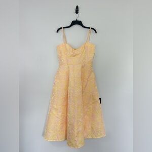 Lulus Yellow Jacquard Bustier Midi Dress